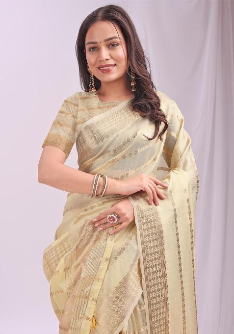 Yellow Embroidered Organza Saree Set