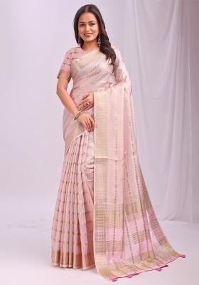 Peach Embroidered Organza Saree Set
