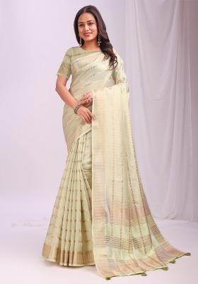 Green Embroidered Organza Saree Set