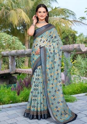 Green Embroidered Cotton Saree Set