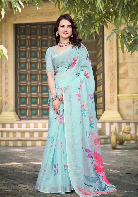 Green Embroidered Cotton Saree Set