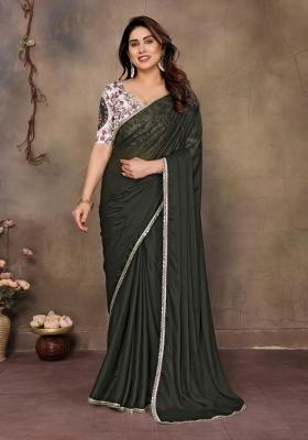 Green Printed faux georgette Saree Set