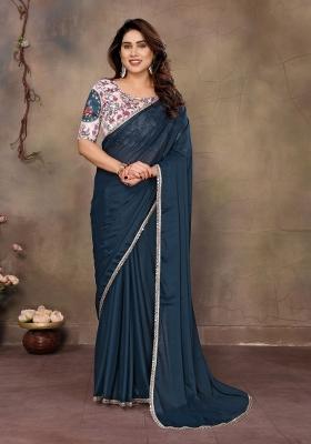 Blue Printed faux georgette Saree Set