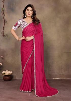 Pink Printed faux georgette Saree Set