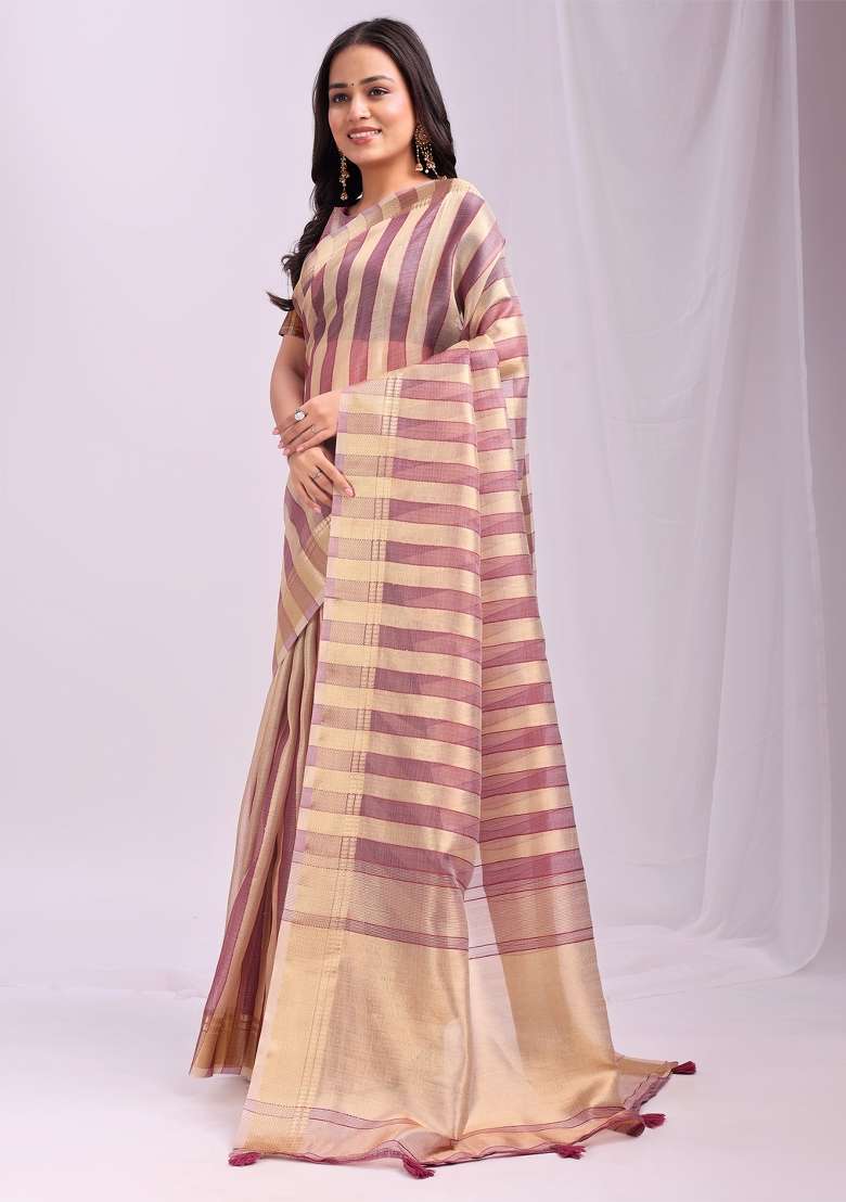 Purple Embroidered Organza Saree Set - Indya