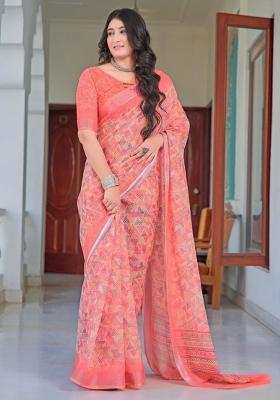 Pink Embroidered Cotton Saree Set