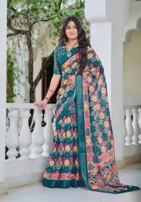 Multi Embroidered Cotton Saree Set