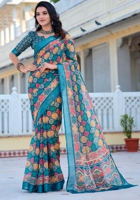 Multi Embroidered Cotton Saree Set