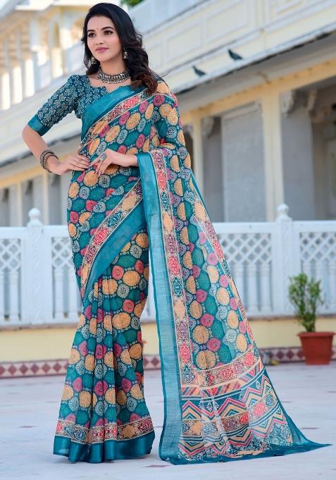 Multi Embroidered Cotton Saree Set