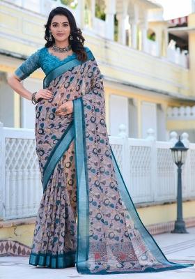 Grey Embroidered Cotton Saree Set