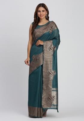 Green Embroidered Cotton Saree Set