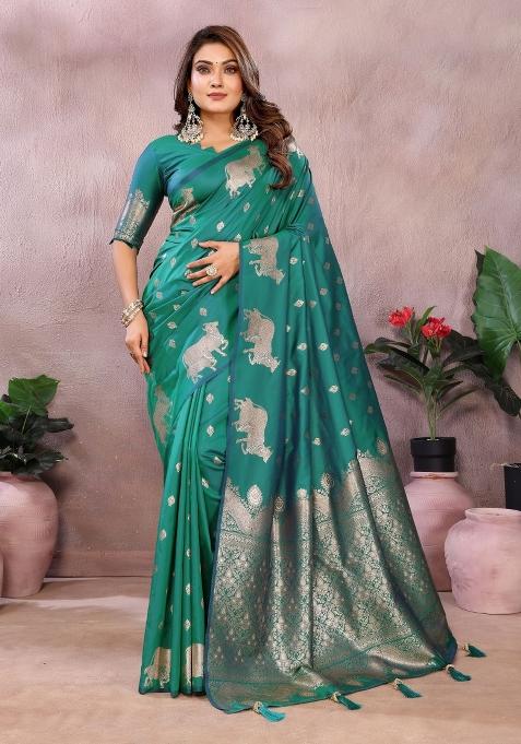 Green Embroidered Silk Saree Set