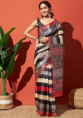 Multi Printed Silk Saree Set