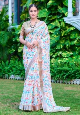 Multi Embroidered Cotton Saree Set