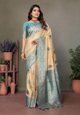 Blue Embroidered Silk Saree Set