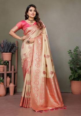 Pink Embroidered Silk Saree Set