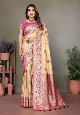 Purple Embroidered Silk Saree Set