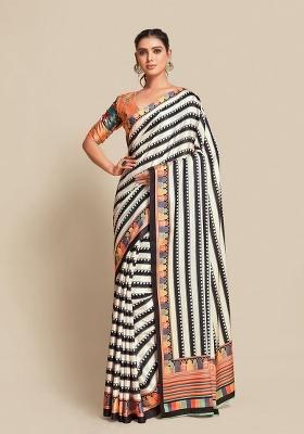 Black Printed Silk Saree Set
