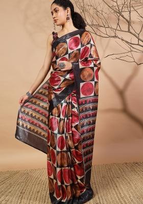 Multi Printed Silk Saree Set