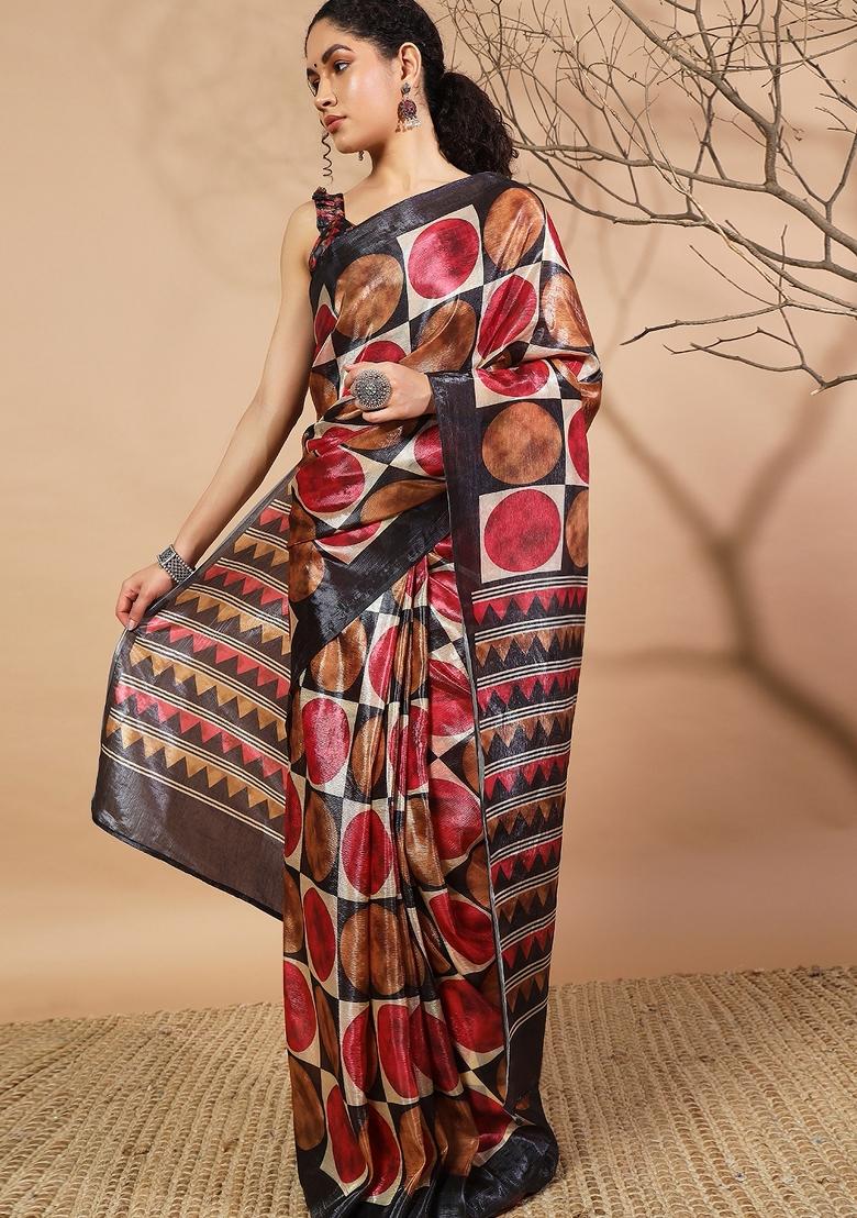 Multi Printed Silk Saree Set