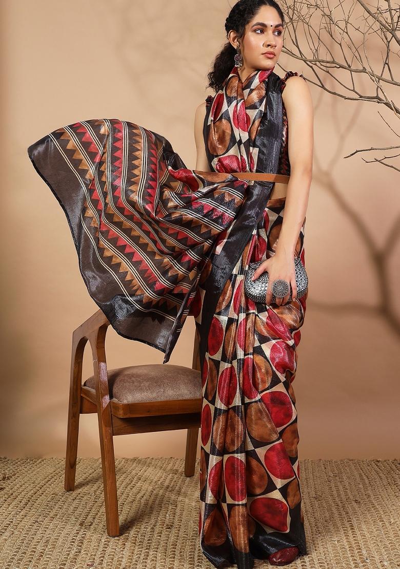 Multi Printed Silk Saree Set