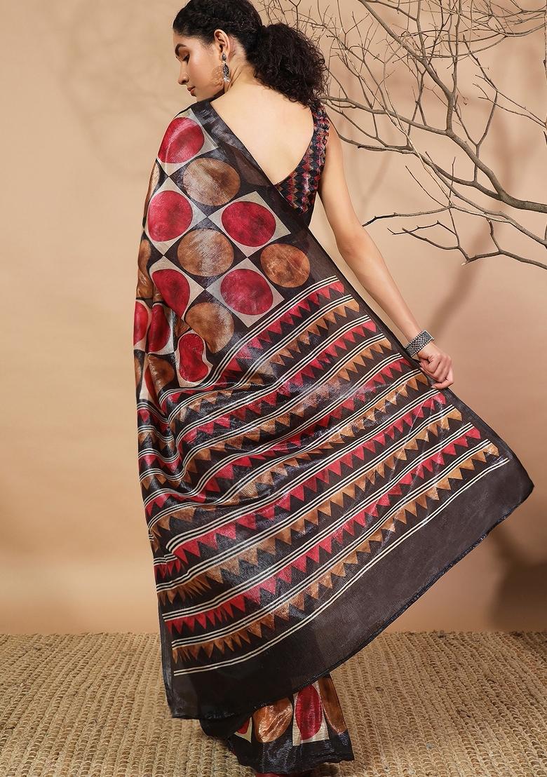 Multi Printed Silk Saree Set