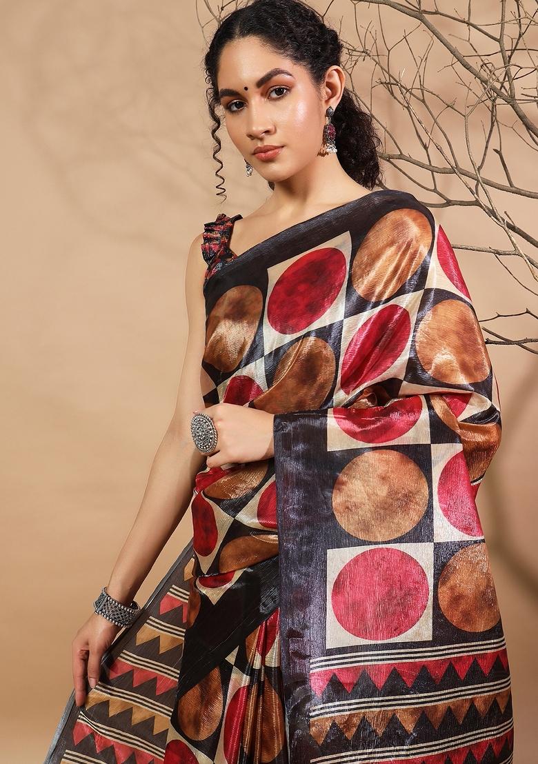 Multi Printed Silk Saree Set