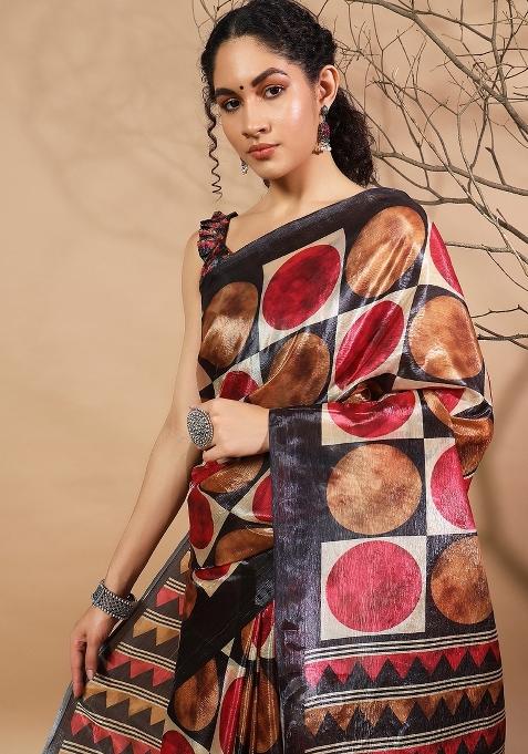 Multi Printed Silk Saree Set