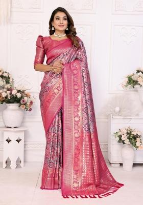 Pink Embroidered Silk Saree Set