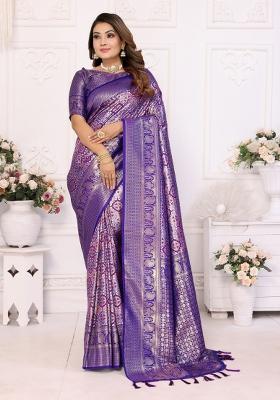 Purple Embroidered Silk Saree Set