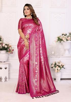 Purple Embroidered Silk Saree Set