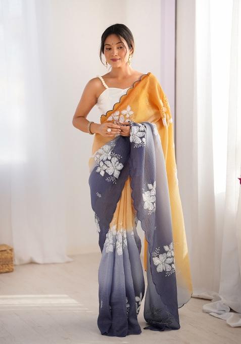 Multi Embroidered Chiffon Saree Set