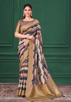 Purple Embroidered Silk Saree Set