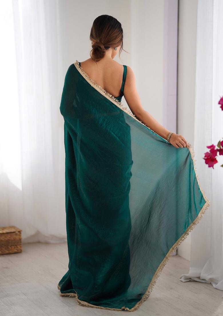 Green Embroidered Chiffon Saree Set
