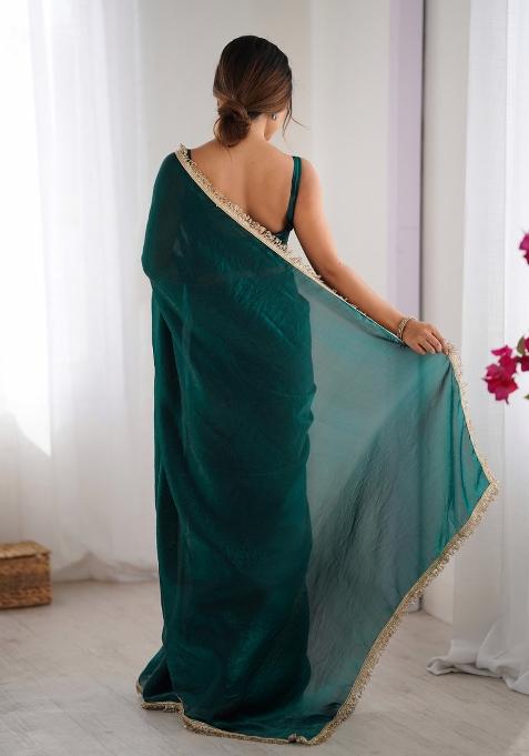 Green Embroidered Chiffon Saree Set