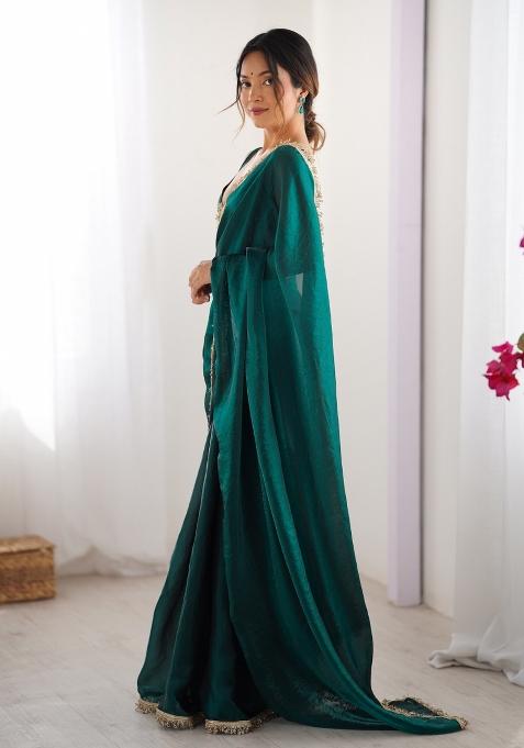 Green Embroidered Chiffon Saree Set