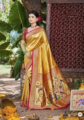 Yellow Embroidered Silk Saree Set