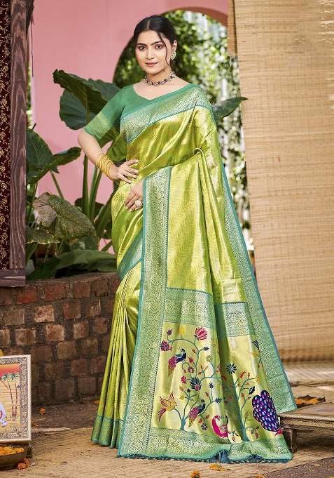 Green Silk Saree Set with Embroidered for Diwali | Wedding & Festive Wear