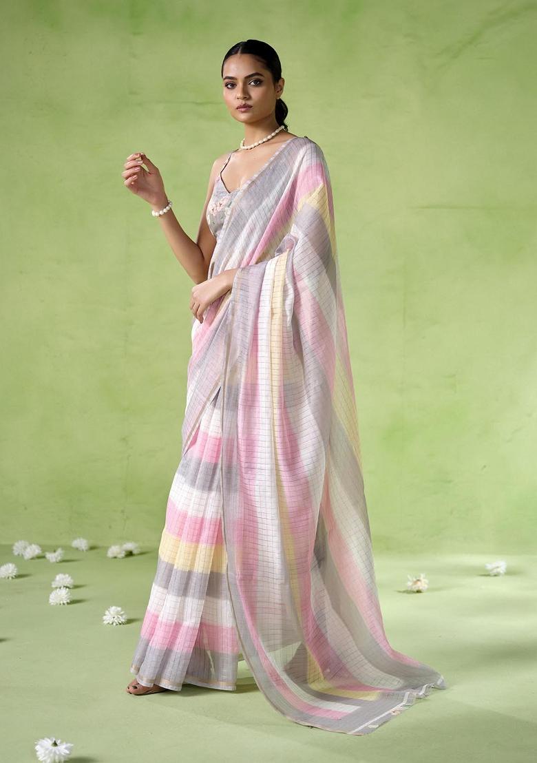 Multi Printed Cotton Saree Set