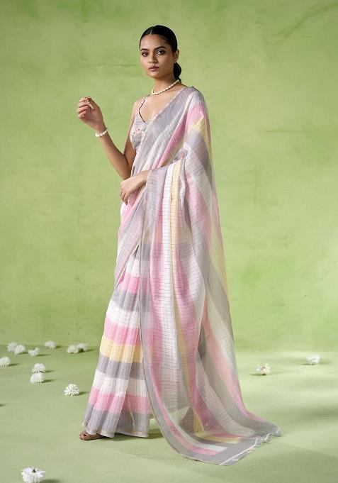 Multi Printed Cotton Saree Set