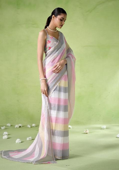 Multi Printed Cotton Saree Set
