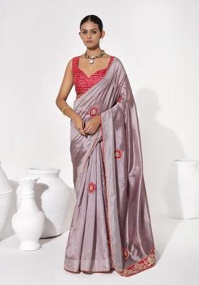 Purple Printed faux georgette Saree Set