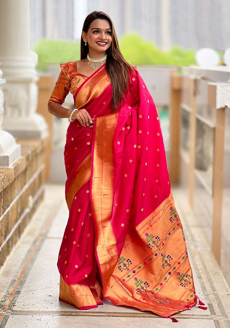 Pink Embroidered Silk Saree Set for Diwali and Festive Wear - Indya