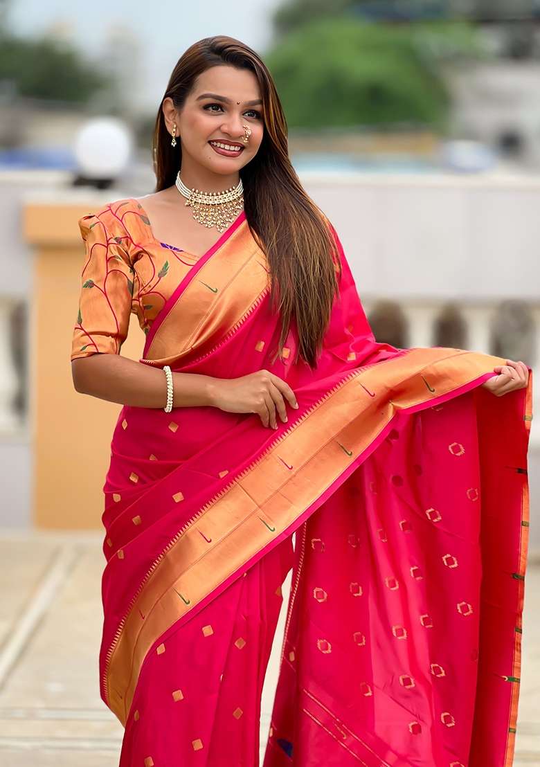 Pink Embroidered Silk Saree Set for Diwali and Festive Wear - Indya