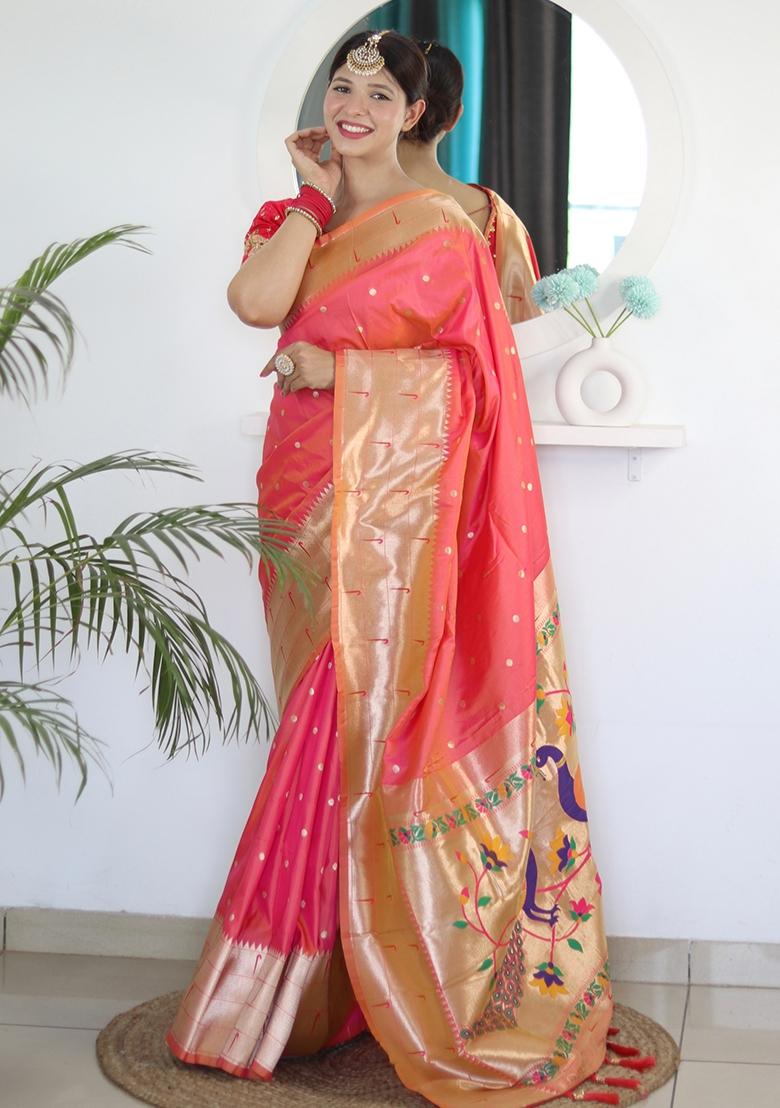 Red Embroidered Silk Saree Set