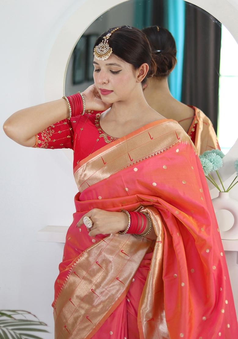 Red Embroidered Silk Saree Set