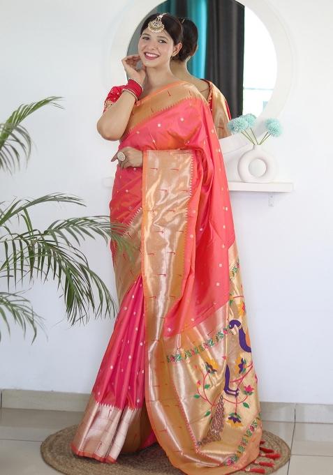 Red Embroidered Silk Saree Set
