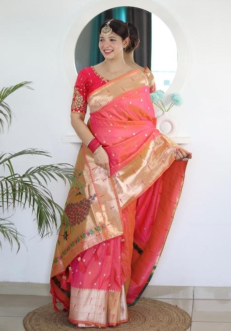 Red Embroidered Silk Saree Set