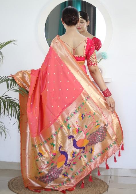 Red Embroidered Silk Saree Set