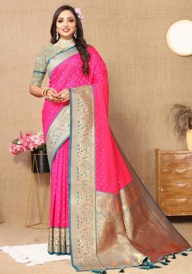 Pink Embroidered Silk Saree Set